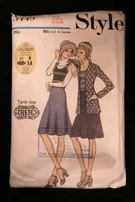 Style 3449 Misses Cardigan, Skirt & Top 1971 Sewing Pattern sz 12 (Bust 34) Cut - Image 1 of 2