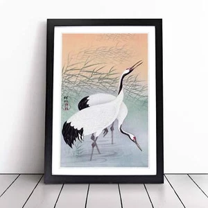 Stampa da parete arte con cornice su tela due gru tramonto e alba uccellino asiatico Ohara Koson - Foto 1 di 9