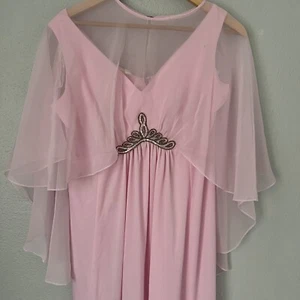 True Vintage 60s 70s Pink Grecian Goddess Maxi Cocktail Dress Flowy Gown Small 6 - Picture 1 of 11