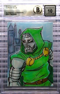 Doctor Doom Original Art Sketch Card 1/1 Beckett Auto Grade 10 GEM Gordon Wills - Image 1 of 3