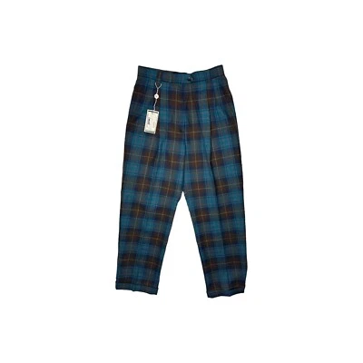 Pantalón Vintage Valentino Sport Plisado 26w 30l Azul Tartán Hecho en Italia Años 80’s Foto 1 de 4