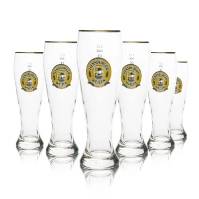 6x Flensburger Bier Glas Weizen 0,5l Goldrand  Hefe Weißbier Gläser Logo Gastro  - Bild 1 von 3