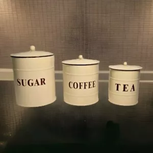 Vintage Looking 3 Piece Metal Canister Set Sugar, Coffee, Tea - Picture 1 of 14