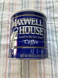 Vintage 39 Ounce Steel Maxwell House Coffee Can Tin With Lid - Picture 1 of 8