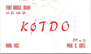 1962 K0TDO Paul C Gutz Fort Dodge Iowa Amateurfunk QSL Karte Postkarte - Bild 1 von 3
