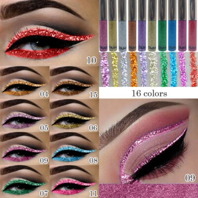 16Color GLITTER Waterproof Eyeshadow Liquid Eyeliner Makeup Shimmer Metallic🔥 - Image 1 of 4