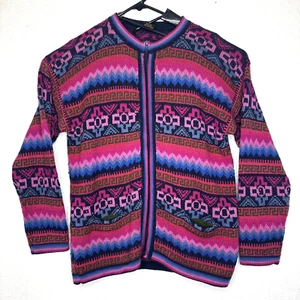 Alpaka Mohair Pullover Azteken Peru Cardigan Full Zip Pulli Strick Lila Rosa - Bild 1 von 8