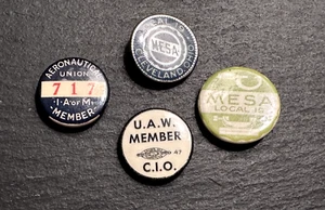 QUATTRO SPILLE UNIONE: UAW CIO, MESA LOCAL 19 CLEVELAND X2, UNIONE AERONAUTICA D330 - Foto 1 di 11