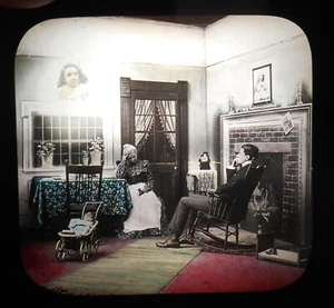 Vintage Magische Laterne FARBE Glasschieber - Kappe. "Der kleine Ort, den ich Heimat nenne" - Bild 1 von 1