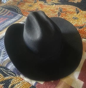 COWBOY HAT RESISTOL 2X WOOL Sz 7 1/4"/58 Pinch Crown BLACK EUC No Band Vtg - Picture 1 of 19