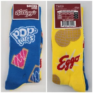 2 Pair Pop Tarts & Eggo Waffles Crew Socks, Men's Shoe 8-12 Novelty Gift L3 MP - Picture 1 of 5