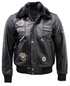 Men's Black Leather US Air Force Flying Bomber Jacket with Detachable Collar - Picture 1 of 12