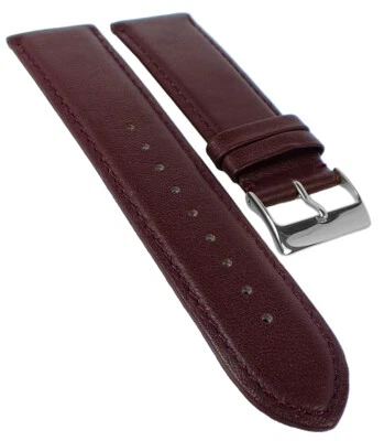 Montre Bracelet En Cuir De Veau Bordeaux Bandes De Remplacement 20437S - Photo 1/2