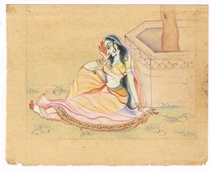 Indian Vintage Folk Art Painting Handmade Ragamala Series Art 5.25x4 Inches - Picture 1 of 5