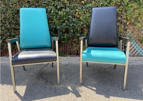 2 Rocking Retro Rockabilly Two Tone Teal & Black Mid Century Era Chairs Cover
