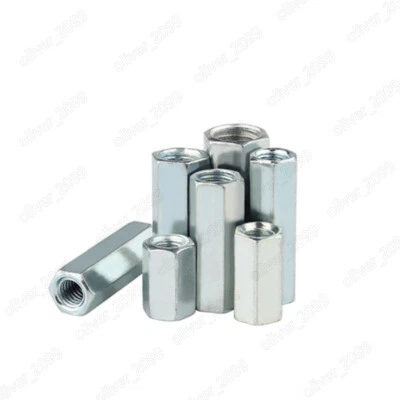 Galvanized Steel Long Hex Coupling Nuts DIN6334 Standoff Spacer Pillar M4-M20 - Image 1 of 4