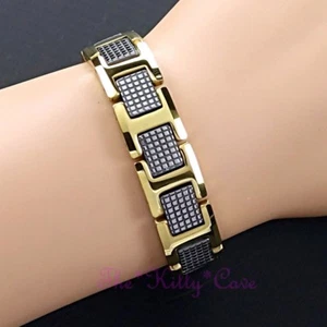 Magnetic Tungsten Power Arthritis Sports Pain Relief 24KGB Gold Texture Bracelet - Picture 1 of 12