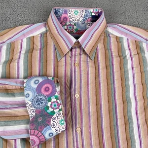 Robert Graham Shirt Mens Large Purple Brown Flip Cuff Striped Casual Preppy Fun - Picture 1 of 11