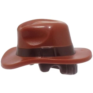 LEGO - Minifigure Hat & Hair Combo, Fedora Outback Style Brown Band & Short Hair - Picture 1 of 1