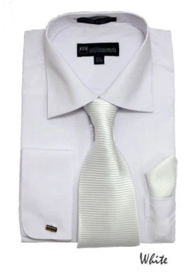 Nuevo Conjunto de Camisa de Vestir Para Hombre Puño Francés + Corbata + Pañuelo Cuello Extendido SG27 Foto 1 de 4
