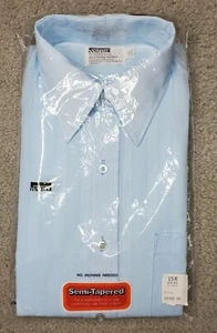 Vintage Montgomery Ward Semi Tapered Long Sleeve 15-1/2 NEW NOS Baby Blue - Picture 1 of 6