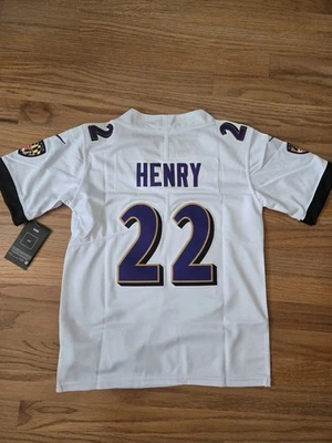 Youth Baltimore Ravens #22 Derrick Henry S-XL cosido personalizado nuevo con etiquetas. Blanco Foto 1 de 2
