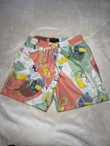 Surf Society Mens Medium 90s Theme Swim Trunks Shorts Draw String - Picture 1 of 8