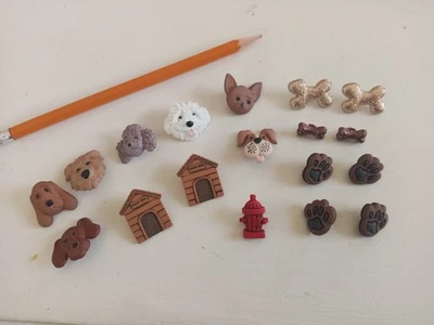 Lot of Plastic Dog Themed Buttons Bone and Dog House Paws Fire Hydrant Shapes - Image 1 of 4