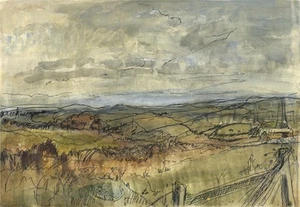 Ländliche Landschaft - Aquarell Gemälde - 20. Jahrhundert - Bild 1 von 3