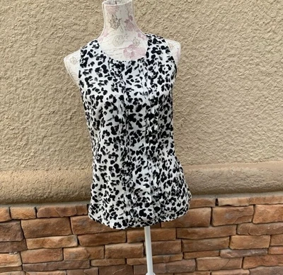 Blusa Top Merona Sin Mangas Negro Blanco Estampado Animal Usada en Excelente Condición | Talla S ENVÍO GRATUITO Foto 1 de 4