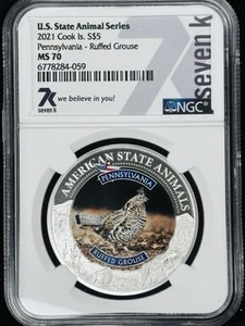 2021 Pennsylvania Cook Islands $5 U.S. State Animal Series NGC MS70 1oz Silver - Picture 1 of 4