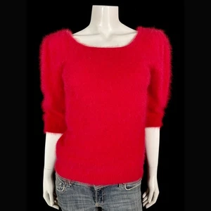Suéter Pullover 70% Angora Difuso Vintage NORDSTROM Rojo Cuello Redondo 33 en Busto - Imagen 1 de 10