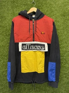 Ellesse 80s Colorblock 1/4 Zip Hooded Fleece Jacket, Size Large, Retro Hoodie - Bild 1 von 9