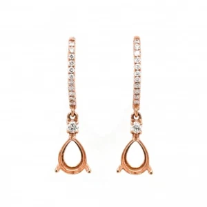 Pear 8x6mm Dangle Earring Semi Mount In 14k Rose Gold With Diamonds (39780) - Picture 1 of 3