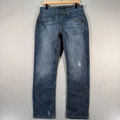 PD&C Slim Straight Jeans Mens 32x32 Blue Medium Wash Denim Classic Distressed - Image 1 of 4