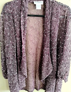 North Style Size 1X Dark Mauve Open Front 3/4 Sleeve Open Weave Jacket - Picture 1 of 2