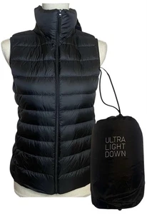 Uniqlo S Black Puffer Ultra Light Down Vest Pouch Bag Packable Travel Gorp Neu ohne Etikett - Bild 1 von 22
