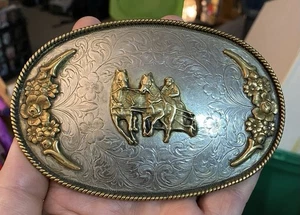 VINTAGE MONTANA Silversmith Colts Competition Western Belt Buckle 5”X3 1/2 - Picture 1 of 3