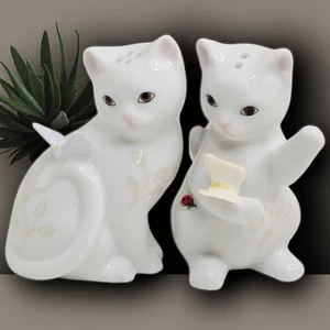 LENOX PORCELAIN SALT & PEPPER SHAKERS SET CATS WITH BUTTRFLY - Picture 1 of 13