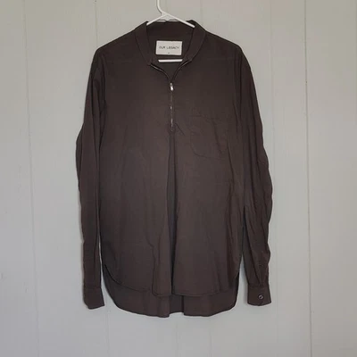Our Legacy Shawl Collar Faded Gray Brown Cotton Quarter Zip Shirt Large 50 IT - Image 1 of 4