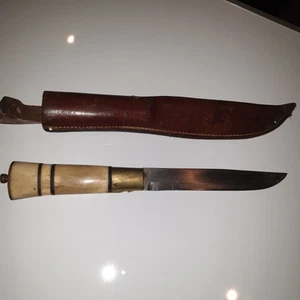 Rare Large OYO Geilo-Norge Norwegian Bone Handle Hunting Knife Antique 250mm L - Picture 1 of 14