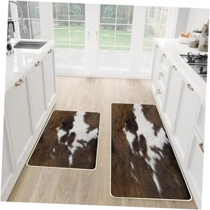 Cowhide Kitchen Rugs Set of 2,Western Cow Kitchen Mats for Floor 2 - Picture 1 of 8