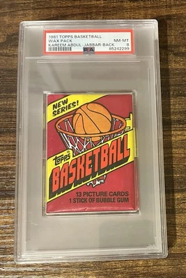 1981-82 Topps Basketball unopened Wax Pack PSA 8 NM-MT. Kareem Abdul-Jabbar Back - Image 1 of 2