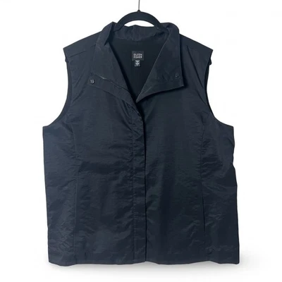 Chaleco para mujer Eileen Fisher cuello alto forrado de lana negro - talla L Foto 1 de 4