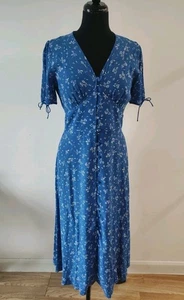 Jigsaw Dress UK10 Blue Midi Short Sleeve V-Neck Button Through - Picture 1 of 6
