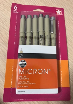 Sakura Pigma Micron Pens - Set of 6, Black, 03