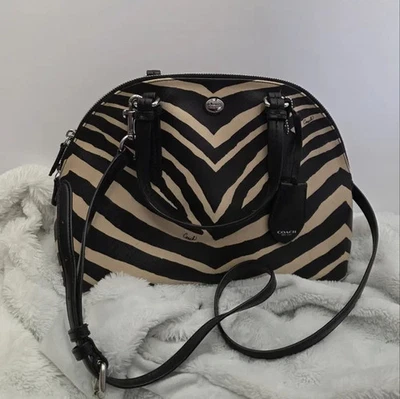 Coach Peyton Cream/ Black Tulle Zebra Print Cora Domed Hand Bag/Crossbody F33766 - Image 1 of 4
