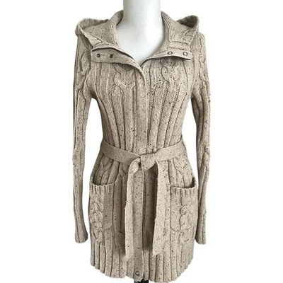 Cárdigan Largo Tejido con Cable Mezcla Lana Cachemira S M Pescador Grueso Cabincore Acogedor Foto 1 de 4