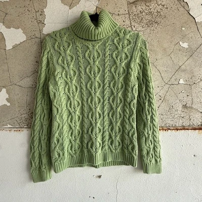 Коренастый кабель вязаный свитер 100% хлопок вязаный водолазка зеленый наследия женщин S - Изображение 1 из 4