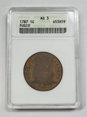 1787 FUGIO CENT ANACS AG 3 Original Full Chain Visible Old Holder *M34 - Image 1 of 3